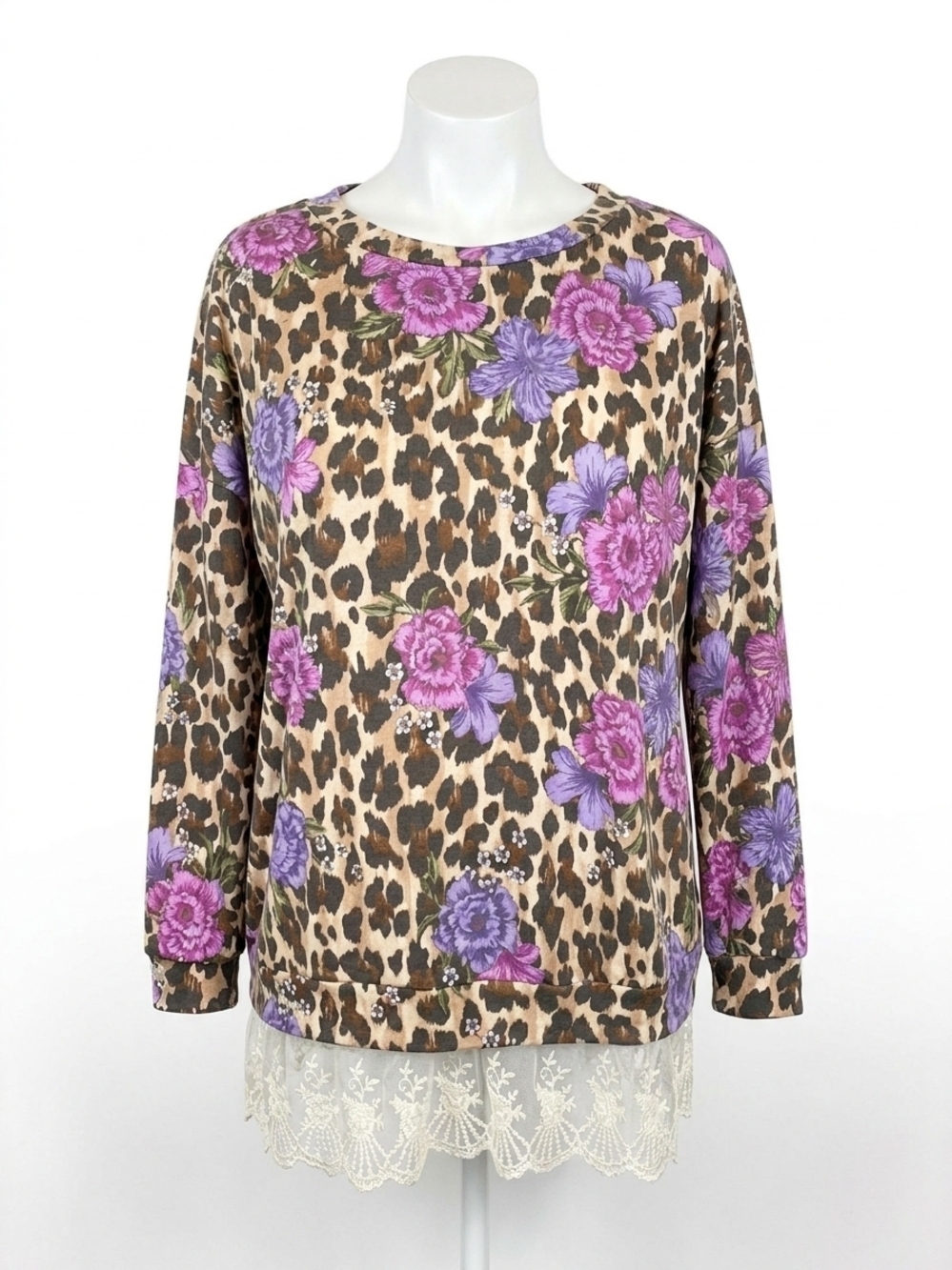 NEW HONEYME lace trim floral animal sweater in multi color